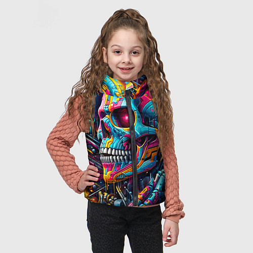Детский жилет Cyber skull - pattern / 3D-Черный – фото 3