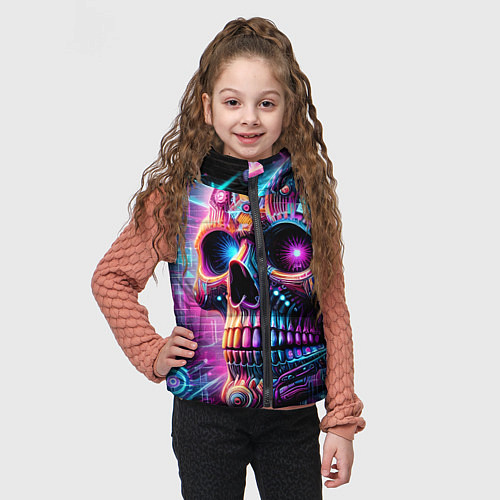 Детский жилет Neon cyber skull / 3D-Черный – фото 3