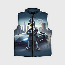 Детский жилет Крутой Бендер рядом с Ламборджини, цвет: 3D-черный