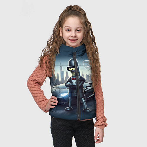 Детский жилет Крутой Бендер рядом с Ламборджини / 3D-Черный – фото 3