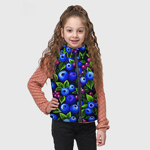 Детский жилет Лесные ягоды орнамент - фруктовый дизайн паттерн / 3D-Черный – фото 3