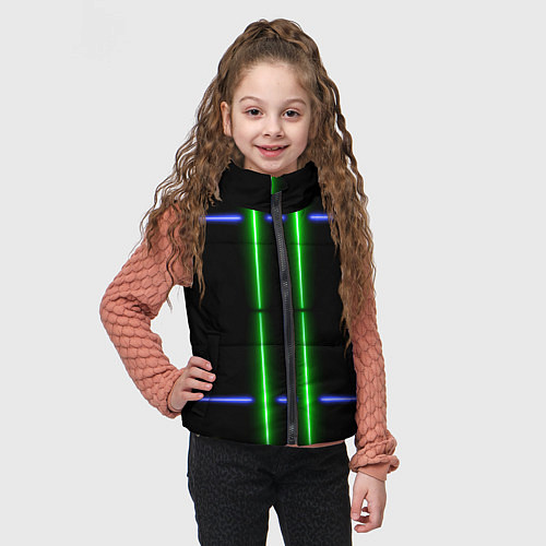 Детский жилет Neon black light blue green line / 3D-Черный – фото 3