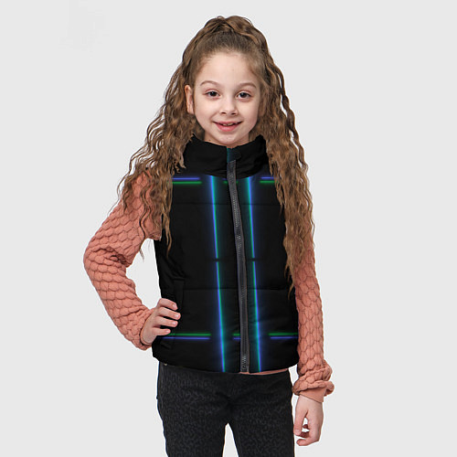 Детский жилет Color black green blue lines / 3D-Черный – фото 3