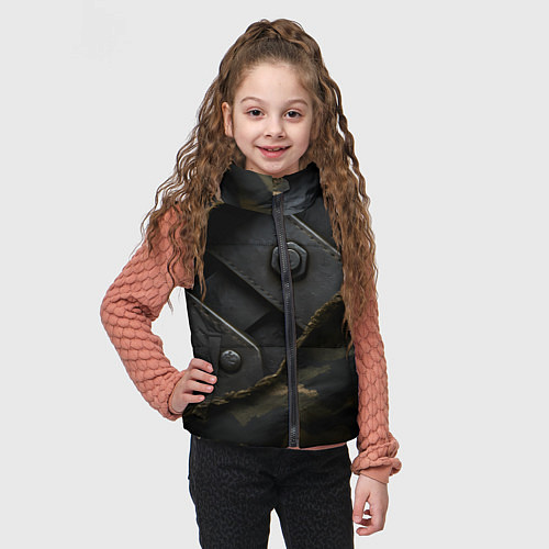 Детский жилет Порванная камуфляжная ткань с металлом / 3D-Черный – фото 3
