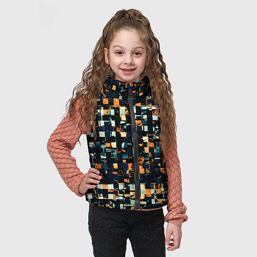 Детский жилет Тёмный синий с оранжевым кубики абстракция / 3D-Черный – фото 3