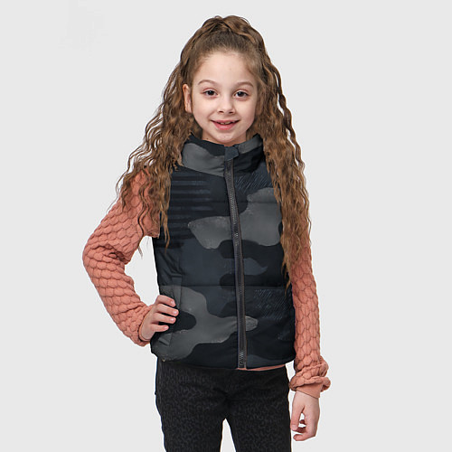 Детский жилет Текстура - камуфляжная синяя ткань / 3D-Черный – фото 3