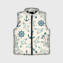 Детский жилет Морской паттерн из штурвалов, чаек и якорей, цвет: 3D-черный