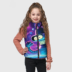 Детский жилет Bender in neon space - cartoon Futurama, цвет: 3D-черный — фото 2