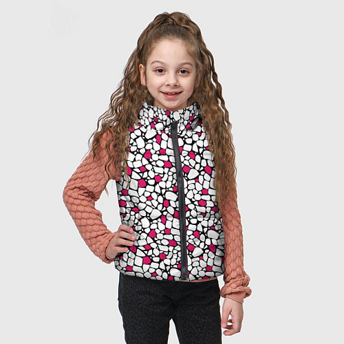 Детский жилет Мелкий красно белый мозаичный узор на черном / 3D-Черный – фото 3