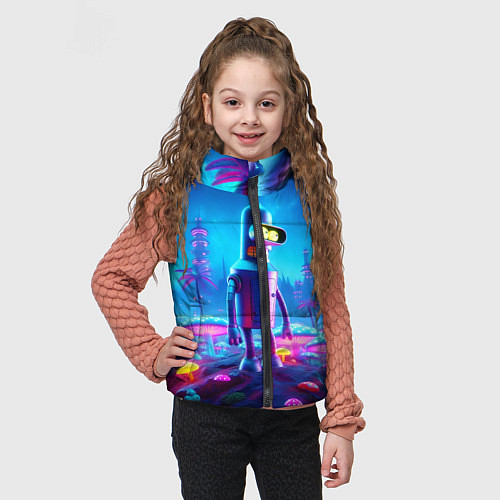 Детский жилет Бендер на сказочной неоновой грибной планете - ней / 3D-Черный – фото 3