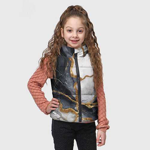 Детский жилет Мрамор белый и черный с золотом / 3D-Черный – фото 3