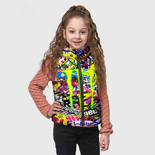 Детский жилет Monster energy бренды стикеры / 3D-Черный – фото 3