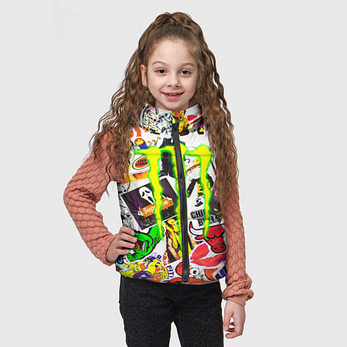 Детский жилет Monster energy стикеры бренды / 3D-Черный – фото 3