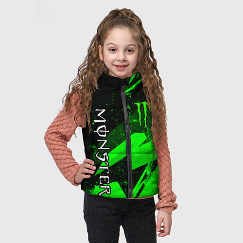 Детский жилет Monster energy - зеленые брызги / 3D-Черный – фото 3