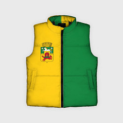 Детский жилет Новокузнецк, зелёно-жёлтый, герб и надпись на спин