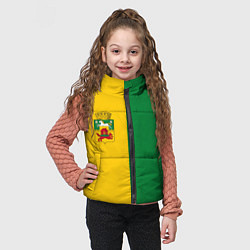 Детский жилет Новокузнецк, зелёно-жёлтый, герб и надпись на спин, цвет: 3D-черный — фото 2