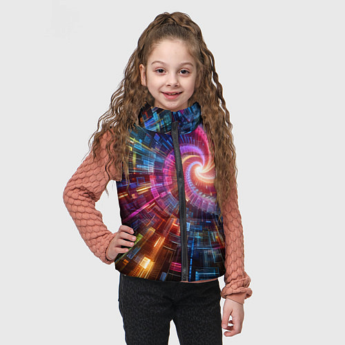 Детский жилет Fractal neon spiral - ai art fantasy / 3D-Черный – фото 3