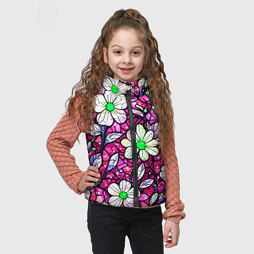 Детский жилет Цветочный розовый витраж / 3D-Черный – фото 3