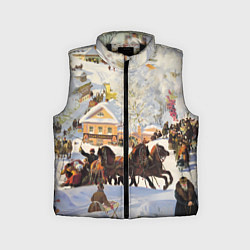 Детский жилет Русская тройка зимой - картина Масленица Кустодиев, цвет: 3D-черный