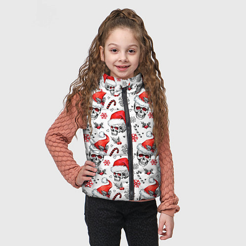 Детский жилет Новогодние черепа / 3D-Красный – фото 3