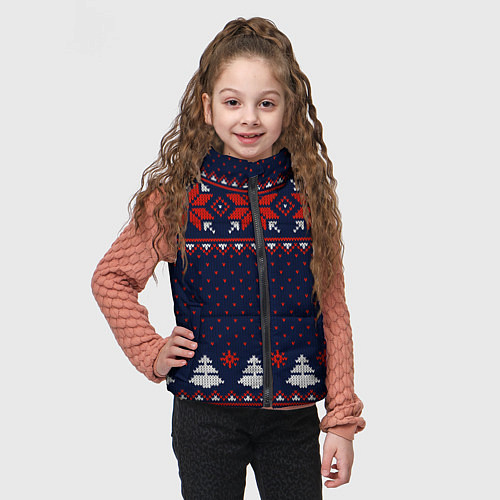 Детский жилет Новогодний вязаный узор / 3D-Черный – фото 3