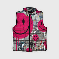 Детский жилет Розовые смайлы граффити, цвет: 3D-черный