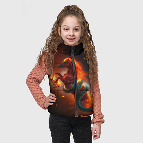 Детский жилет Смена зелёной змеи на красную огненную лошадь / 3D-Черный – фото 3