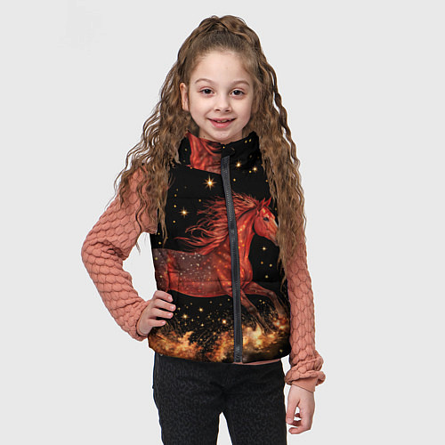 Детский жилет Огненные лошади - паттерн / 3D-Черный – фото 3