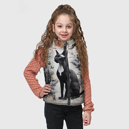 Детский жилет Кошка Корниш-рекс - ретро граффити / 3D-Черный – фото 3