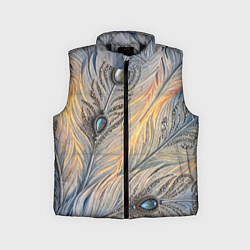 Детский жилет Синие перья с самоцветами, цвет: 3D-черный