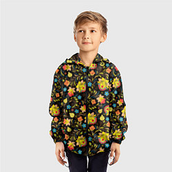 Ветровка с капюшоном детская Цветочный узор, цвет: 3D-черный — фото 2