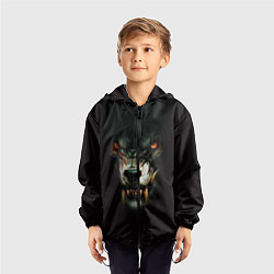 Ветровка с капюшоном детская Оскал волка, цвет: 3D-черный — фото 2