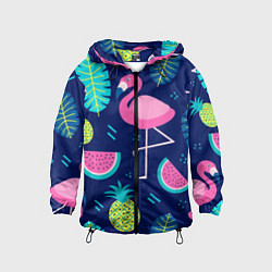 Ветровка с капюшоном детская Фруктовый фламинго, цвет: 3D-черный