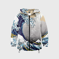 Ветровка с капюшоном детская The great wave off kanagawa, цвет: 3D-черный