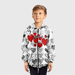 Ветровка с капюшоном детская Сердца, цвет: 3D-черный — фото 2