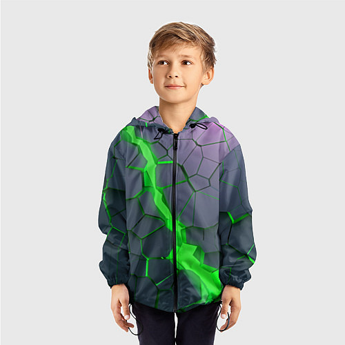 Детская ветровка ЗЕЛЕНЫЙ РАЗЛОМ 3Д РАЗЛОМ / 3D-Черный – фото 3