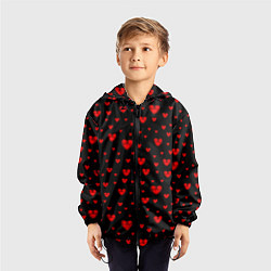 Ветровка с капюшоном детская Красные сердца, цвет: 3D-черный — фото 2