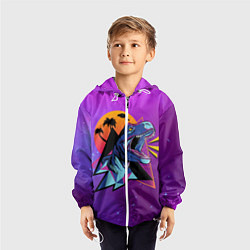 Ветровка с капюшоном детская Retrowave Neon Dinosaur, цвет: 3D-белый — фото 2
