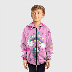 Ветровка с капюшоном детская Единорог Радужный, цвет: 3D-черный — фото 2