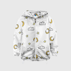 Ветровка с капюшоном детская Луна, звезды и облака, цвет: 3D-белый