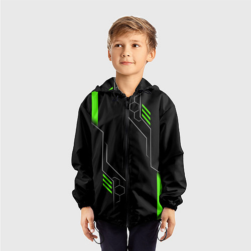 Детская ветровка ФУТУРИСТИЧНАЯ БРОНЯ ЗЕЛЕНАЯ / 3D-Черный – фото 3