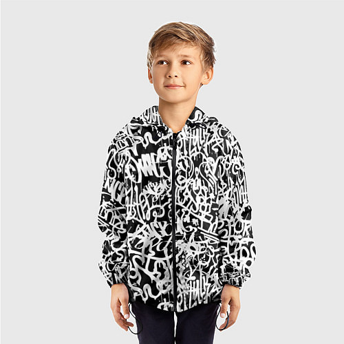 Детская ветровка Graffiti white on black / 3D-Черный – фото 3