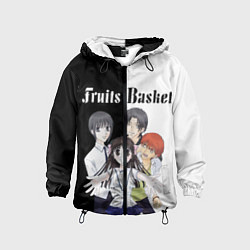 Ветровка с капюшоном детская Корзинка фруктов персонажи, цвет: 3D-черный