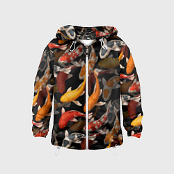 Ветровка с капюшоном детская Карпы кои Японские карпы, цвет: 3D-белый