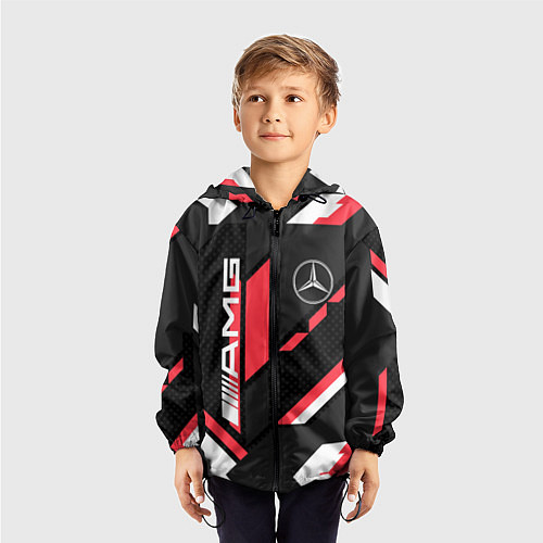 Детская ветровка MERCEDES-BENZ AMG GEOMETRY STRIPES RED / 3D-Черный – фото 3