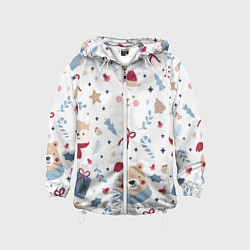 Ветровка с капюшоном детская Забавный Новый Год, цвет: 3D-белый