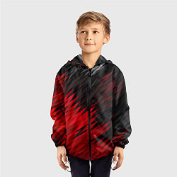 Ветровка с капюшоном детская ЧЁРНО КРАСНЫЕ КРАСКИ RED BLACK STRIPES, цвет: 3D-черный — фото 2