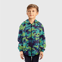Ветровка с капюшоном детская Зеленые соты в мозаике, цвет: 3D-черный — фото 2