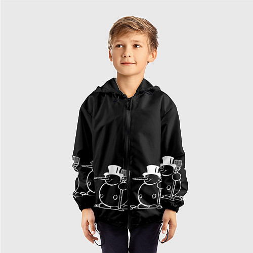 Детская ветровка Снеговик на черном фоне / 3D-Черный – фото 3