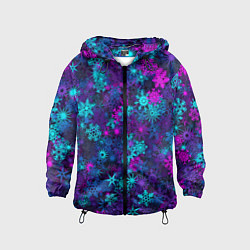 Ветровка с капюшоном детская Неоновые снежинки, цвет: 3D-черный